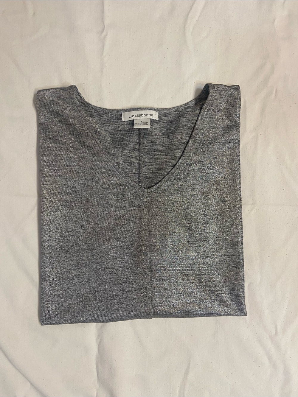 Liz Claiborne Gray Heather V-Neck Long Sleeve Tee